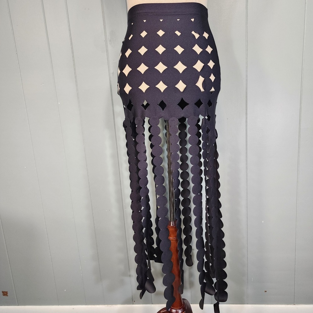 Ancora Skirt Cover Up Women Medium Black Laser Cut Diamond Scalloped Fringe Swim